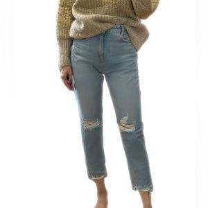 Zara Ripped High Rise Mom Fit Ankle Light Blue Jeans